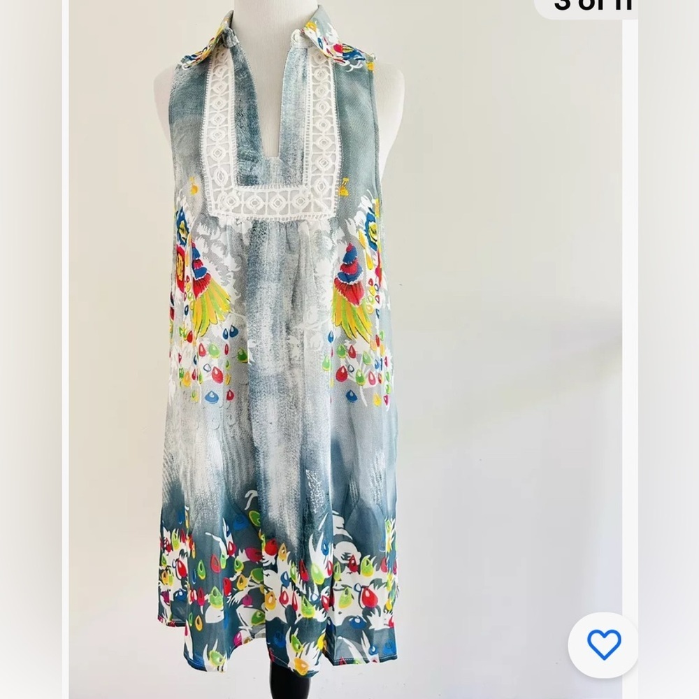 entro Blue and White Printed Sleeveless Dress with Multicolor Accents